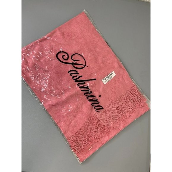 pashmina Accessories - Pashmina pink cashmere blend fringe scarf paisley‎ pattern
